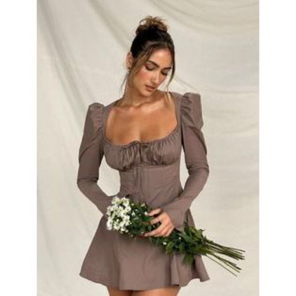 House of CB Brown Long Sleeve Dress